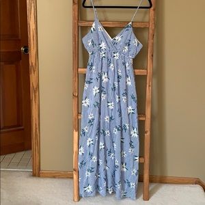 Blue stripe, white flowers Maxi Dress